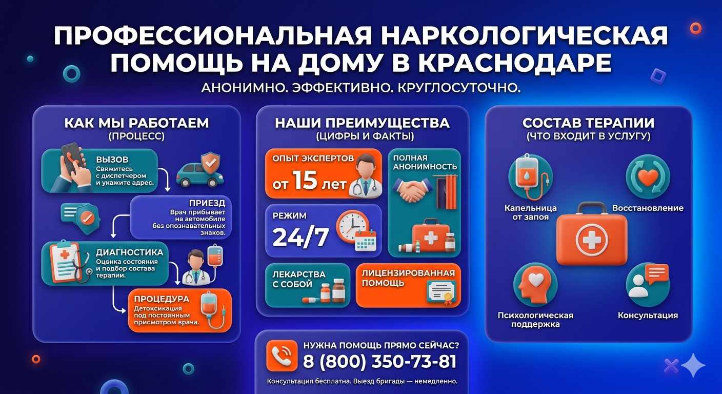 Инфографика о принципах лечения алкоголизма на дому в Углегорске: этапы вызова нарколога, преимущества анонимной детоксикации и состав медицинской помощи.